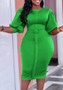 Plus Size Women Africa Summer Round Neck Puff Sleeve Bodycon Dress