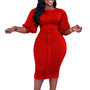 Plus Size Women Africa Summer Round Neck Puff Sleeve Bodycon Dress