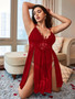 Plus Size Lace Mesh Strappy Slit Babydoll Lingerie