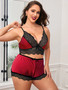 Plus Size Leopard Print Lace Trim Bra + Shorts Loungewear Lingerie Set