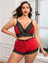 Plus Size Leopard Print Lace Trim Bra + Shorts Loungewear Lingerie Set