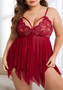 Plus Size Lace Mesh Strappy Irregular Babydoll Lingerie