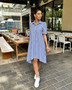 Women's Turndown Collar Shirt Short Sleeve Asymmetric Dress