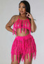 Sexy See-Through Knitting Crochet Fringe Beach two piece Short Set