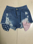 Summer Stars and Stripes Ripped Tassel Denim Shorts