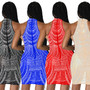Fashion Ladies Solid Color Beaded Sleeveless Halter Neck Dress Women