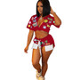 Ladies Summer Casual Ladies Printed Short Sleeve T-Shirt Shorts Two-Piece Set