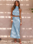 Summer Women's Sexy Sleeveless Bib Tops Maxi Skirt Casual Fashion Two Piece Set Women's Evening Party Wear