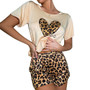 Homewear Set Pajamas Women Summer Short Sleeve Shorts Leopard Heart Print Sexy Casual Two Piece Set