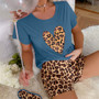 Homewear Set Pajamas Women Summer Short Sleeve Shorts Leopard Heart Print Sexy Casual Two Piece Set