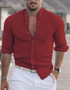 Men'S Plain Cotton Shirt Linen Plain Casual Stand Collar Long Sleeve Shirt