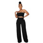 Women Solid Casual Strapless Top and Pants Two-Piece Set