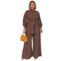 Long-sleeved Slim Waist tunic top and loose fit flared wide-leg pants two-piece set