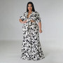 Women's Lace-Up Printed Two-Piece Suit Wide Leg Pants Plus Size