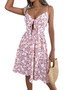 Spring Summer Casual Floral Bow Ruffle Edge Strap Dress