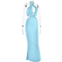 Summer Dress Sexy Fashion Patchwork Halter Neck Lace-Up Low Back Maxi Dress