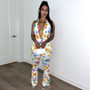 Women Summer Sexy Deep V Flower Print Halter Neck Jumpsuit