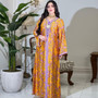 Abaya Muslim Fashion Print Beaded Dress Dubai Jalabiya For Women