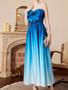 Summer Sexy Elegant Ombre Strapless Fitted Evening Gown with Bow