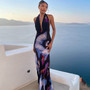 Women's Dress Sexy Low Back Print Halter Neck Dress Dress Black Dress