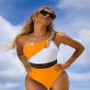 Women color block bikini one piece swimwear