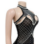 Women Solid mesh Beaded Dress