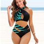 Plus Size Women Halter Neck Crossover Bikini swimwear Two Pieces