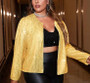 Plus Size Women Solid Sequin Round Neck Long Sleeve Jacket