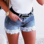 Slim Fit Stretch lace Patchwork Shorts Women's Denim Pants