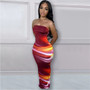 Women's Summer Sexy Off Shoulder Strapless Positioning Print Slit Dress