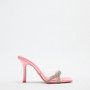 Rose Glitter Embellished French Pump Stiletto Spring Square Toe Open Toe Sandal Trendy