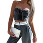 Denim Strapless Top Women's Summer Bow Knot Lace Sexy Camisole Top