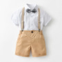 Children's Suit Boy's Short-Sleeved White Shirt Bow Tie Bib Shorts Suit Four-Piece Set