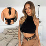 Women Summer Sexy Sleeveless Backless Halter Neck Lace-Up Crop T-Shirt