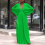 Plus Size Women's Summer V-Neck Bat Sleeves Loose Casual Pleated Dress