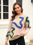 Autumn And Winter Fashion Round Neck Knitting Shirt Geometric Loose Pullover Sweater