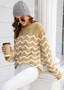 Women knitting long sleeve striped cutout sweater