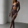 Summer Women Leopard Print Mesh Sexy See-Through Body Shaping Four-Piece Set