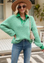 Women Striped Knitting Long Sleeve Color Block Turndown Collar Sweater