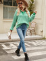 Women Striped Knitting Long Sleeve Color Block Turndown Collar Sweater