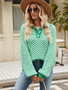 Women Striped Knitting Long Sleeve Color Block Turndown Collar Sweater