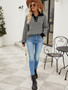 Women Striped Knitting Long Sleeve Color Block Turndown Collar Sweater