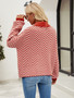 Women Striped Knitting Long Sleeve Color Block Turndown Collar Sweater