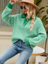 Women Striped Knitting Long Sleeve Color Block Turndown Collar Sweater