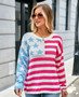 Plus Size Women Loose Stripe Knitting Long Sleeve Colorblock Round Neck Sweater