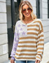 Plus Size Women Loose Stripe Knitting Long Sleeve Colorblock Round Neck Sweater