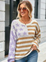 Plus Size Women Loose Stripe Knitting Long Sleeve Colorblock Round Neck Sweater