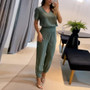 Women's Fashion Casual V-Neck Printed Short-Sleeved Trousers Set Two-Piece Set