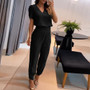 Women's Fashion Casual V-Neck Printed Short-Sleeved Trousers Set Two-Piece Set