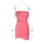 Summer Sexy Low Back Chic Furry Strapless Bodycon Dress Women